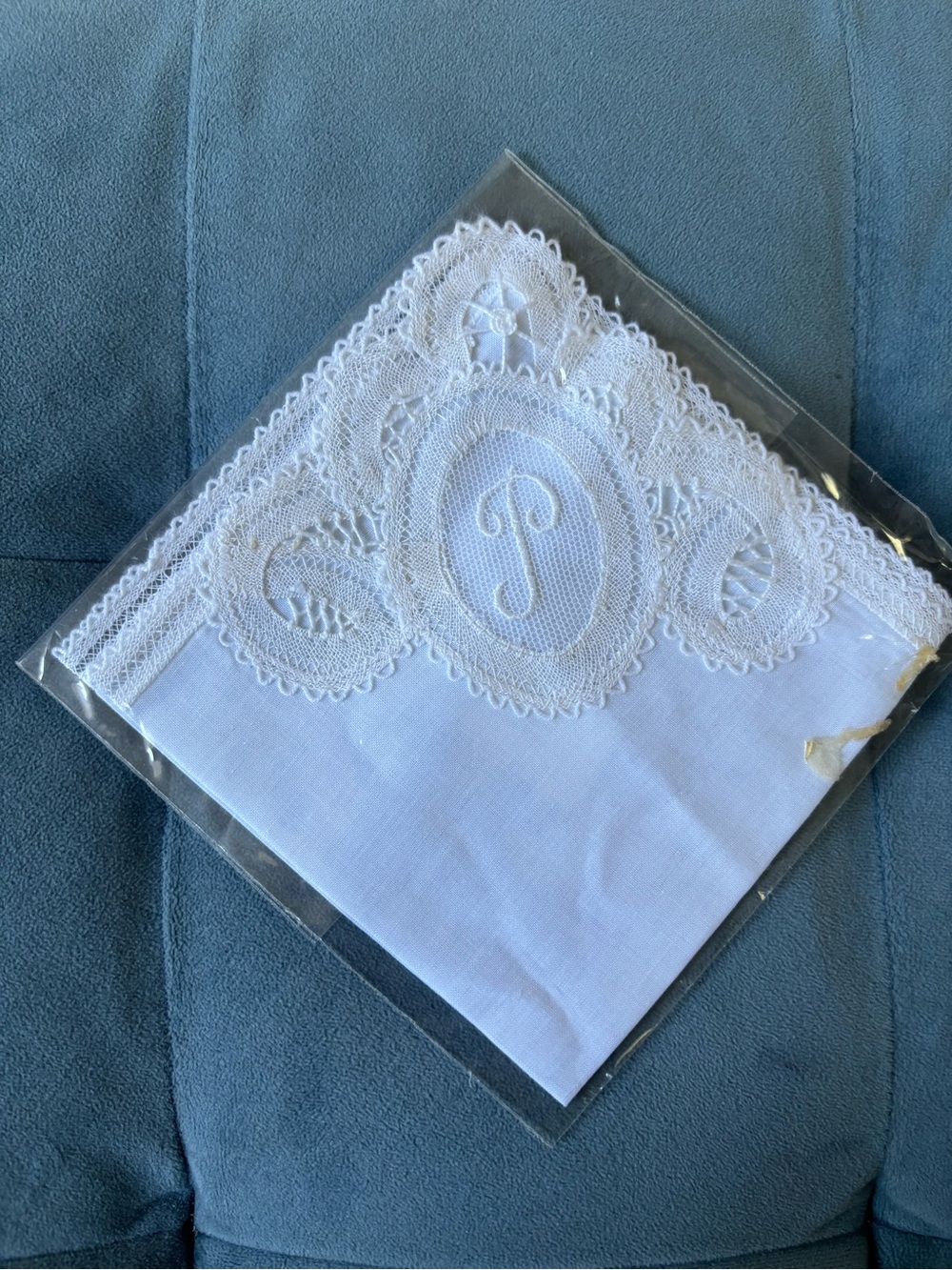 Rococo Handmade Lace Monogram P Handkerchief Bruges Belgium